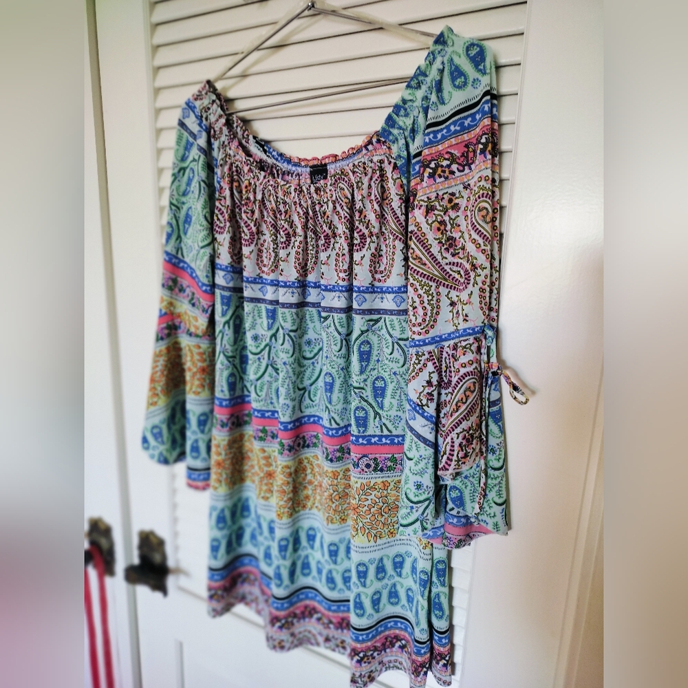 Lildy Tie Sleeve Tunic Bell Sleeves Boho Print Size L/XL